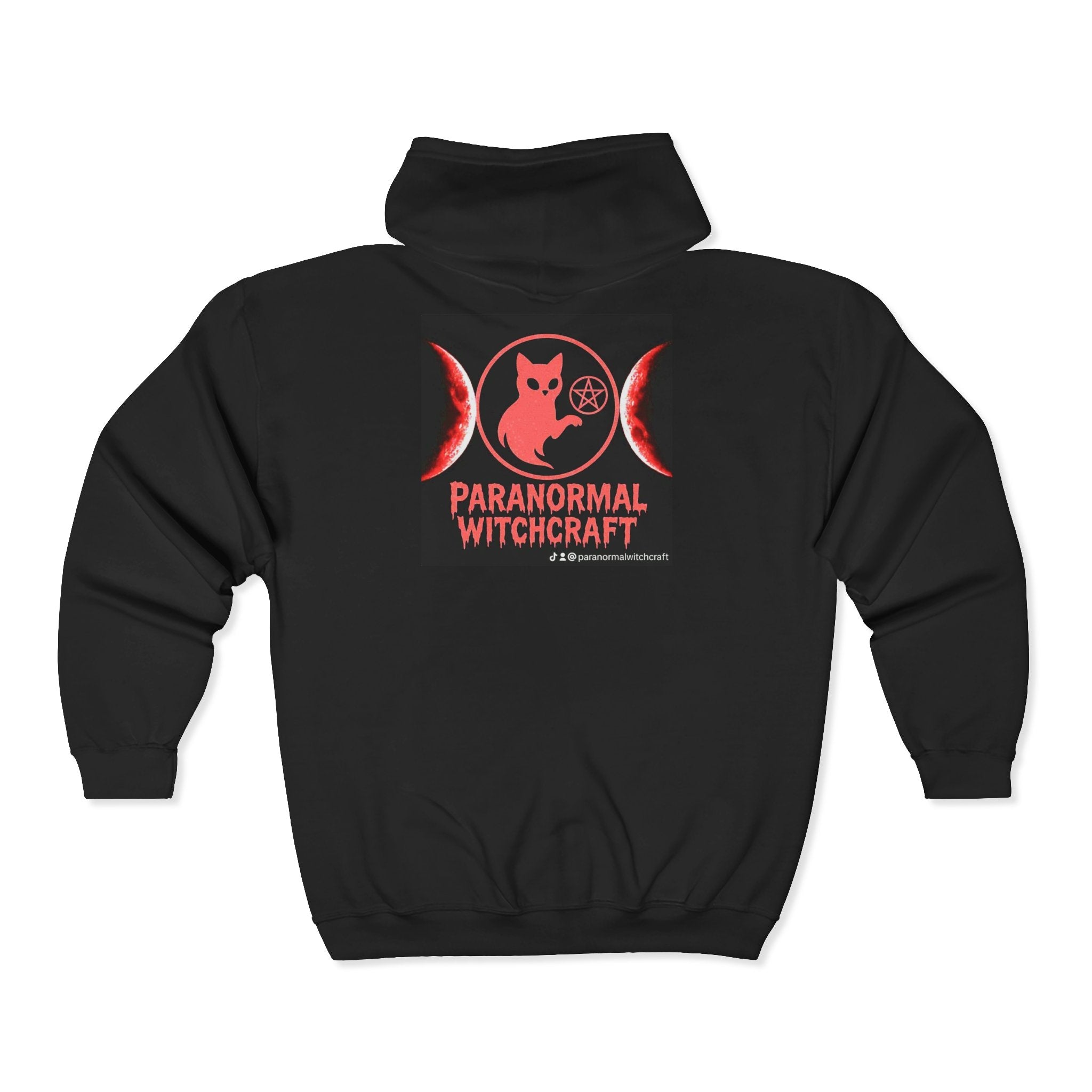 Paranormal Witchcraft Zip Hoodie – Triple Moon Cat & Pentagram