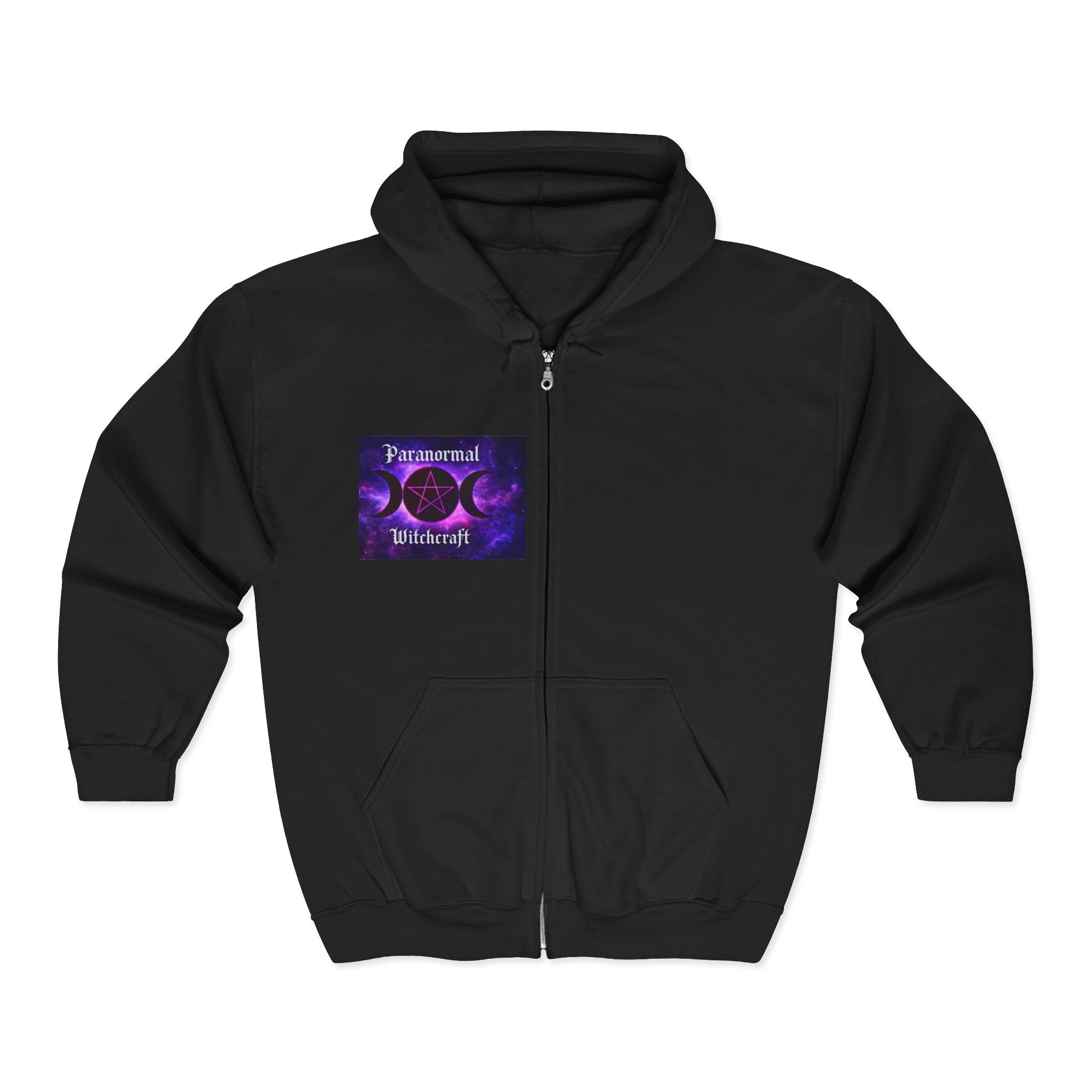 Paranormal Witchcraft Zip Hoodie – Triple Moon Cat & Pentagram