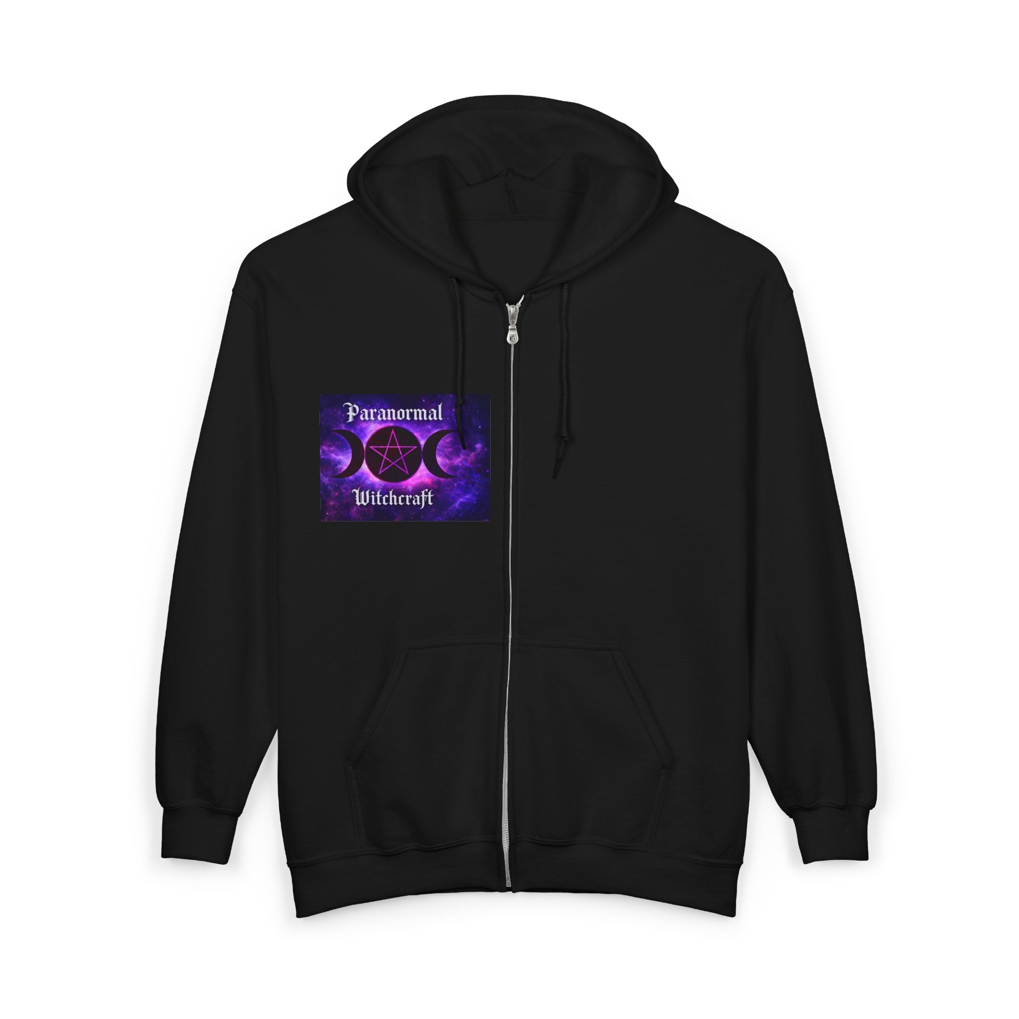 Paranormal Witchcraft Zip Hoodie – Triple Moon Cat & Pentagram